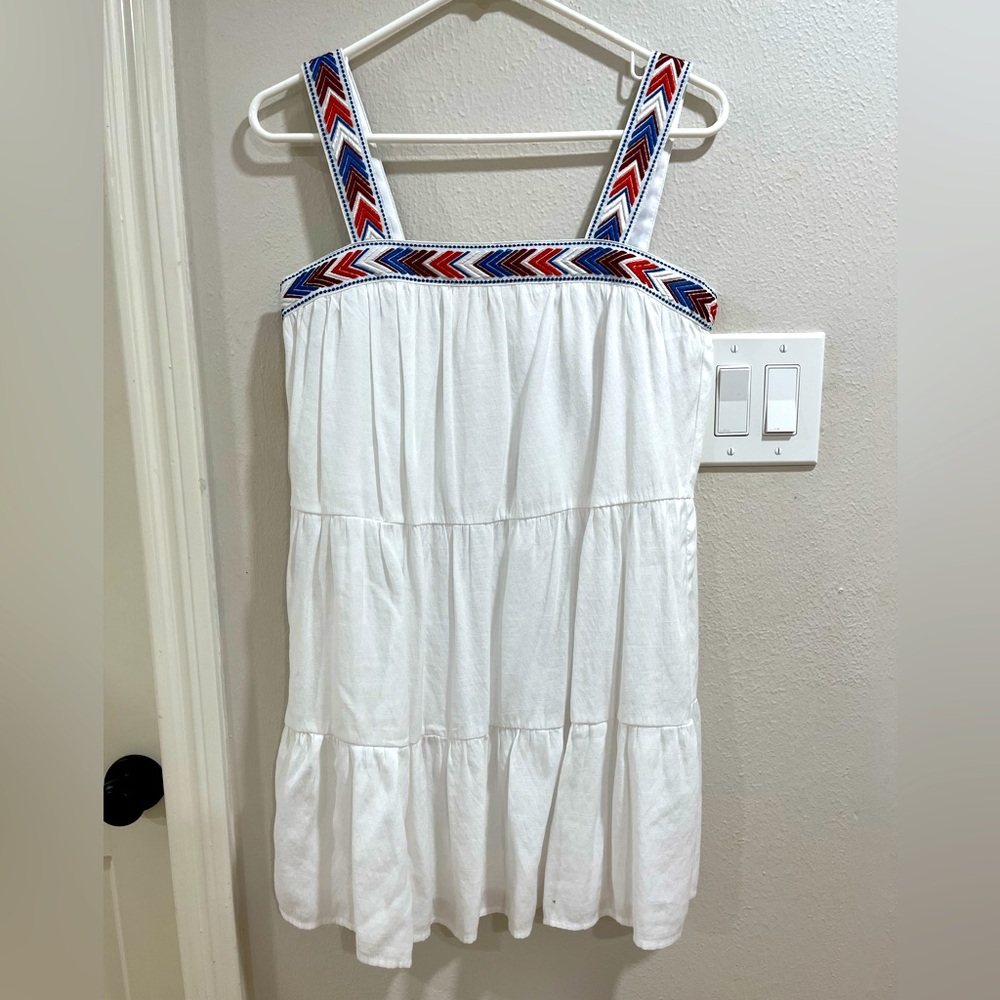 White Dress with Red and Blue Chevron  Straps